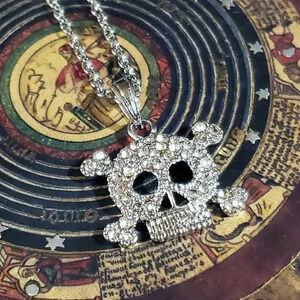 Clear Austrian Crystal Rhinestone Skull Pendant Necklace Silver Plated Chain